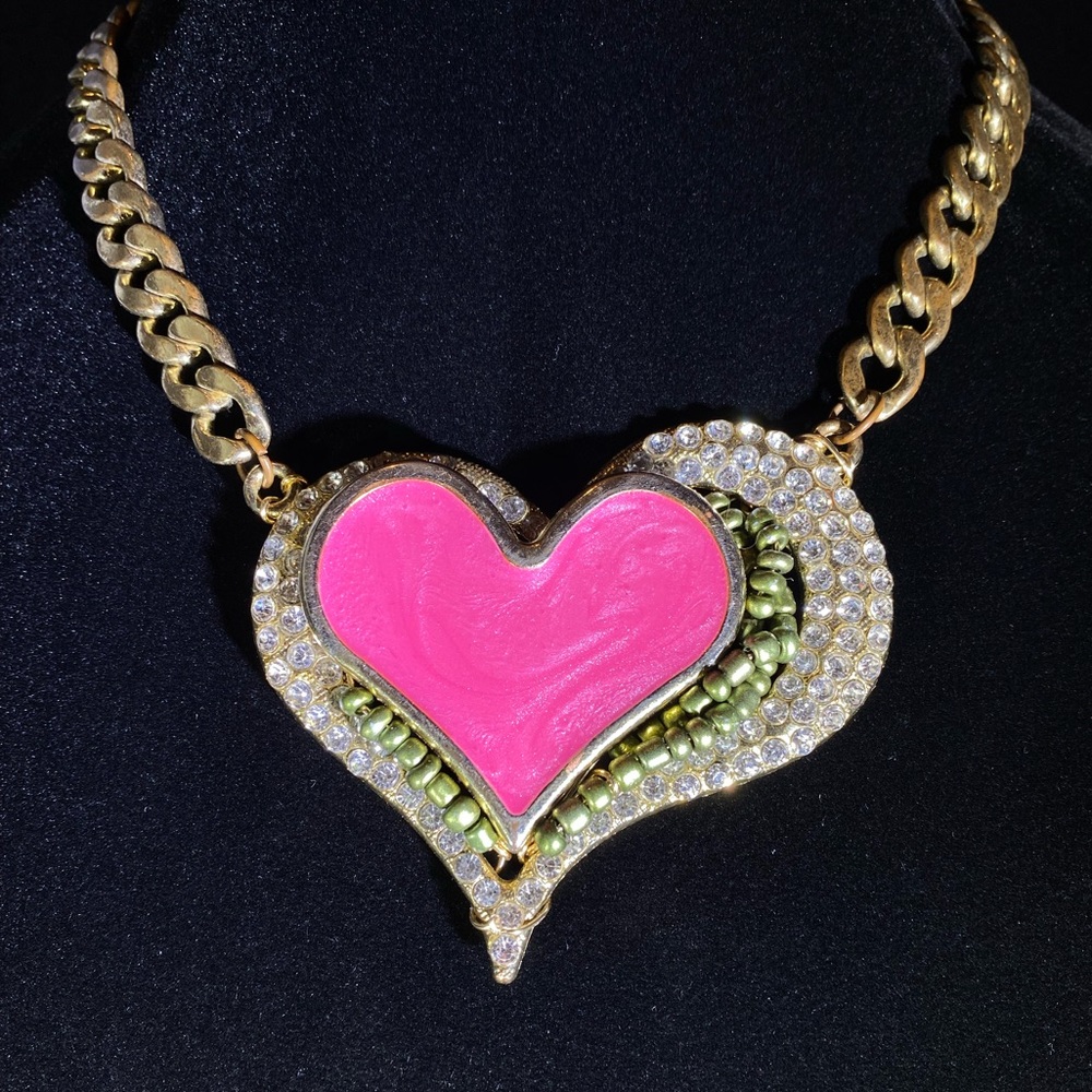 Pink Heart Gold Chain Necklace
